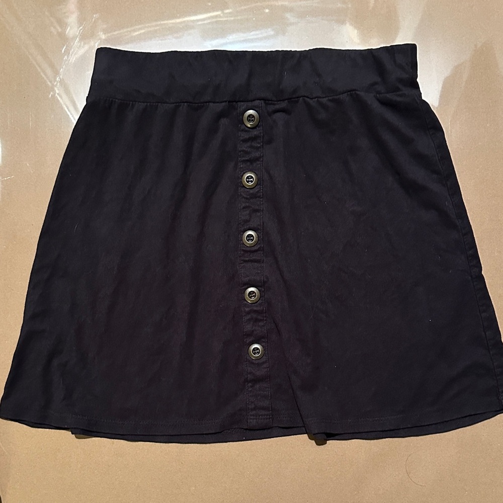 Wet Seal Black A-Line Skirt with Button Detail